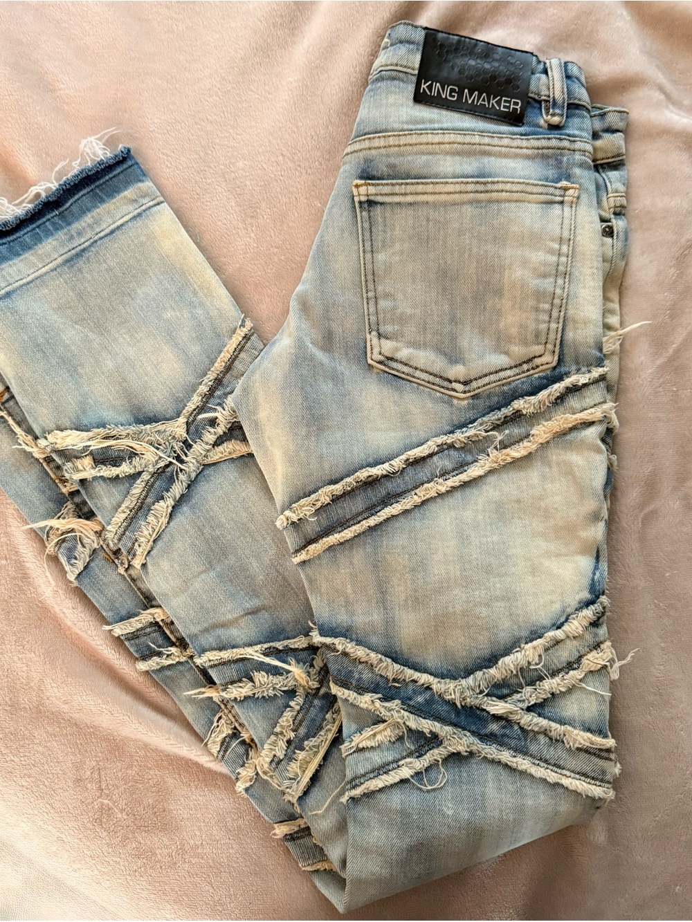 Light Blue Skinny Jeans with Distressed Fringe Trim